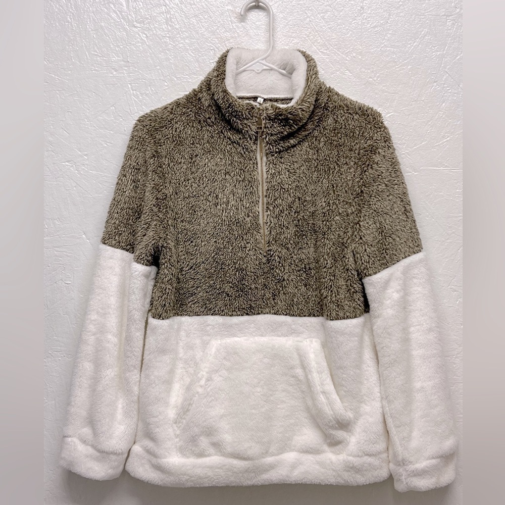 WOMEN Sherpa Pullover Quarter Zip Long Sleeve Soft Fleece Pullover Sweatshirt-S